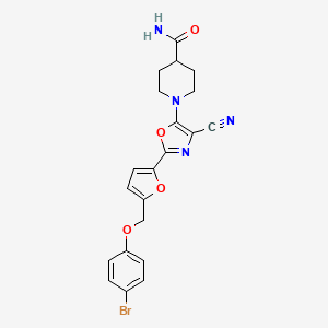 molecular formula C21H19BrN4O4 B11303906 1-(2-{5-[(4-Bromophenoxy)methyl]furan-2-yl}-4-cyano-1,3-oxazol-5-yl)piperidine-4-carboxamide 