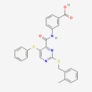 molecular formula C26H21N3O3S2 B11303937 3-[({2-[(2-Methylbenzyl)sulfanyl]-5-(phenylsulfanyl)pyrimidin-4-yl}carbonyl)amino]benzoic acid 