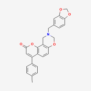 molecular formula C26H21NO5 B11304096 9-(1,3-benzodioxol-5-ylmethyl)-4-(4-methylphenyl)-9,10-dihydro-2H,8H-chromeno[8,7-e][1,3]oxazin-2-one 