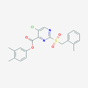 molecular formula C21H19ClN2O4S B11304149 3,4-Dimethylphenyl 5-chloro-2-[(2-methylbenzyl)sulfonyl]pyrimidine-4-carboxylate 