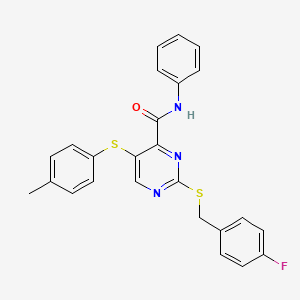 2-[(4-fluorobenzyl)sulfanyl]-5-[(4-methylphenyl)sulfanyl]-N-phenylpyrimidine-4-carboxamide