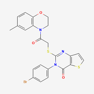 molecular formula C23H18BrN3O3S2 B11304173 3-(4-bromophenyl)-2-{[2-(6-methyl-2,3-dihydro-4H-1,4-benzoxazin-4-yl)-2-oxoethyl]sulfanyl}thieno[3,2-d]pyrimidin-4(3H)-one 