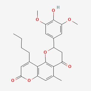 molecular formula C25H26O7 B11304312 10-butyl-2-(4-hydroxy-3,5-dimethoxyphenyl)-5-methyl-2,3-dihydro-4H,8H-pyrano[2,3-f]chromene-4,8-dione 