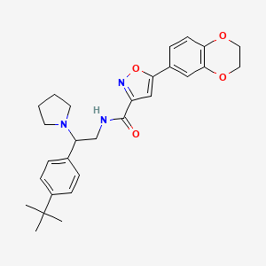 molecular formula C28H33N3O4 B11304327 N-[2-(4-tert-butylphenyl)-2-(pyrrolidin-1-yl)ethyl]-5-(2,3-dihydro-1,4-benzodioxin-6-yl)-1,2-oxazole-3-carboxamide 