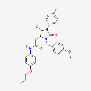 molecular formula C29H31N3O5 B11304352 2-[3-(4-methoxybenzyl)-1-(4-methylphenyl)-2,5-dioxoimidazolidin-4-yl]-N-(4-propoxyphenyl)acetamide 