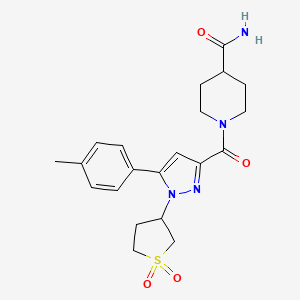 molecular formula C21H26N4O4S B11304476 1-[1-(11-Dioxo-1lambda6-thiolan-3-YL)-5-(4-methylphenyl)-1H-pyrazole-3-carbonyl]piperidine-4-carboxamide 