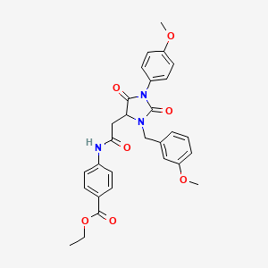 Ethyl 4-({[3-(3-methoxybenzyl)-1-(4-methoxyphenyl)-2,5-dioxoimidazolidin-4-yl]acetyl}amino)benzoate