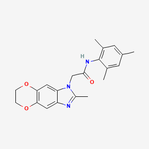 molecular formula C21H23N3O3 B11304803 N-mesityl-2-(2-methyl-6,7-dihydro-1H-[1,4]dioxino[2,3-f]benzimidazol-1-yl)acetamide 