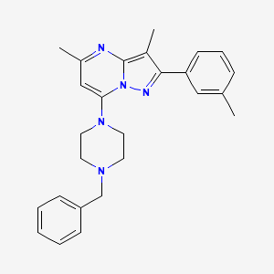 molecular formula C26H29N5 B11304959 7-(4-Benzylpiperazin-1-yl)-3,5-dimethyl-2-(3-methylphenyl)pyrazolo[1,5-a]pyrimidine 