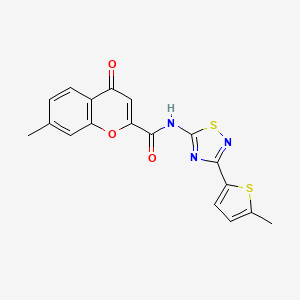 molecular formula C18H13N3O3S2 B11305122 7-methyl-N-[3-(5-methylthiophen-2-yl)-1,2,4-thiadiazol-5-yl]-4-oxo-4H-chromene-2-carboxamide 