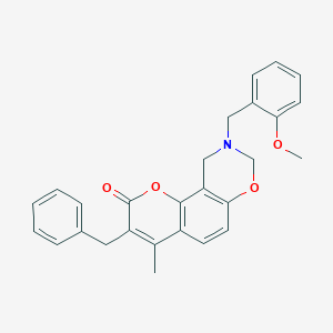 3-benzyl-9-(2-methoxybenzyl)-4-methyl-9,10-dihydro-2H,8H-chromeno[8,7-e][1,3]oxazin-2-one