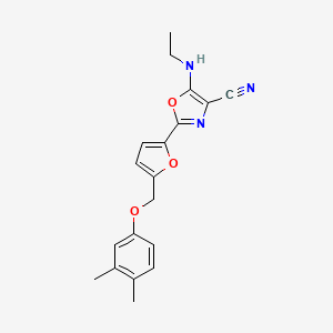 molecular formula C19H19N3O3 B11305220 2-{5-[(3,4-Dimethylphenoxy)methyl]furan-2-yl}-5-(ethylamino)-1,3-oxazole-4-carbonitrile 