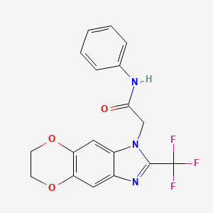 molecular formula C18H14F3N3O3 B11305276 N-phenyl-2-[2-(trifluoromethyl)-6,7-dihydro-1H-[1,4]dioxino[2,3-f]benzimidazol-1-yl]acetamide 