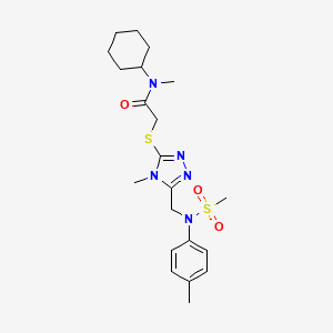 molecular formula C21H31N5O3S2 B11305281 N-cyclohexyl-N-methyl-2-[(4-methyl-5-{[(4-methylphenyl)(methylsulfonyl)amino]methyl}-4H-1,2,4-triazol-3-yl)sulfanyl]acetamide 