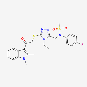 molecular formula C24H26FN5O3S2 B11305500 N-[(5-{[2-(1,2-dimethyl-1H-indol-3-yl)-2-oxoethyl]sulfanyl}-4-ethyl-4H-1,2,4-triazol-3-yl)methyl]-N-(4-fluorophenyl)methanesulfonamide 