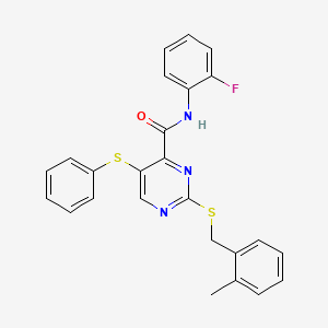 N-(2-fluorophenyl)-2-[(2-methylbenzyl)sulfanyl]-5-(phenylsulfanyl)pyrimidine-4-carboxamide