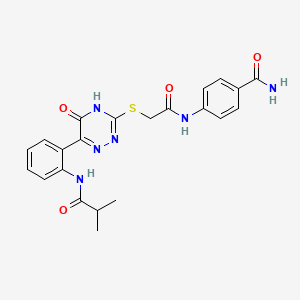 molecular formula C22H22N6O4S B11305782 4-({[(6-{2-[(2-Methylpropanoyl)amino]phenyl}-5-oxo-4,5-dihydro-1,2,4-triazin-3-yl)sulfanyl]acetyl}amino)benzamide 