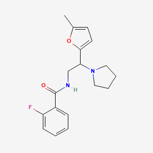 molecular formula C18H21FN2O2 B11305849 2-fluoro-N-[2-(5-methylfuran-2-yl)-2-(pyrrolidin-1-yl)ethyl]benzamide 