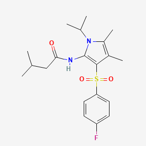 molecular formula C20H27FN2O3S B11305872 N-{3-[(4-fluorophenyl)sulfonyl]-4,5-dimethyl-1-(propan-2-yl)-1H-pyrrol-2-yl}-3-methylbutanamide 