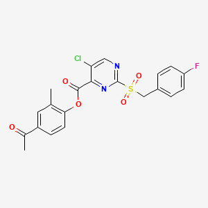 molecular formula C21H16ClFN2O5S B11305930 4-Acetyl-2-methylphenyl 5-chloro-2-[(4-fluorobenzyl)sulfonyl]pyrimidine-4-carboxylate 