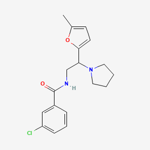 molecular formula C18H21ClN2O2 B11305937 3-chloro-N-[2-(5-methylfuran-2-yl)-2-(pyrrolidin-1-yl)ethyl]benzamide 