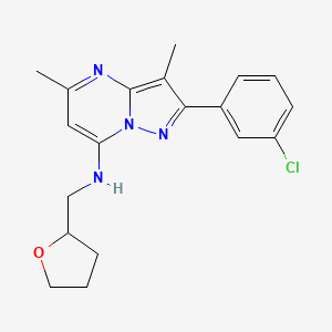 molecular formula C19H21ClN4O B11306192 2-(3-chlorophenyl)-3,5-dimethyl-N-(tetrahydrofuran-2-ylmethyl)pyrazolo[1,5-a]pyrimidin-7-amine 