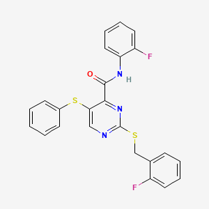 molecular formula C24H17F2N3OS2 B11306352 2-[(2-fluorobenzyl)sulfanyl]-N-(2-fluorophenyl)-5-(phenylsulfanyl)pyrimidine-4-carboxamide 