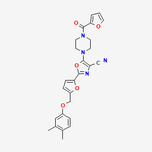 molecular formula C26H24N4O5 B11306477 2-{5-[(3,4-Dimethylphenoxy)methyl]furan-2-yl}-5-[4-(furan-2-ylcarbonyl)piperazin-1-yl]-1,3-oxazole-4-carbonitrile 