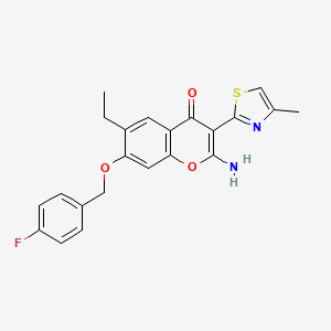 molecular formula C22H19FN2O3S B11306551 2-amino-6-ethyl-7-[(4-fluorobenzyl)oxy]-3-(4-methyl-1,3-thiazol-2-yl)-4H-chromen-4-one 