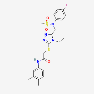 molecular formula C22H26FN5O3S2 B11306627 N-(3,4-dimethylphenyl)-2-[(4-ethyl-5-{[(4-fluorophenyl)(methylsulfonyl)amino]methyl}-4H-1,2,4-triazol-3-yl)sulfanyl]acetamide 