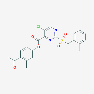 molecular formula C22H19ClN2O5S B11306668 4-Acetyl-3-methylphenyl 5-chloro-2-[(2-methylbenzyl)sulfonyl]pyrimidine-4-carboxylate 