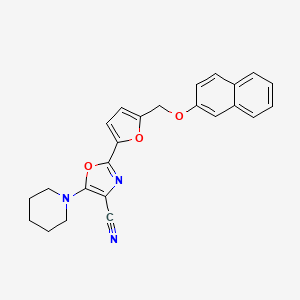 molecular formula C24H21N3O3 B11306947 2-{5-[(Naphthalen-2-yloxy)methyl]furan-2-yl}-5-(piperidin-1-yl)-1,3-oxazole-4-carbonitrile 