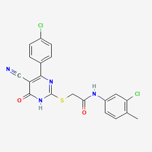 molecular formula C20H14Cl2N4O2S B11306996 N-(3-Chloro-4-methylphenyl)-2-{[4-(4-chlorophenyl)-5-cyano-6-oxo-1,6-dihydropyrimidin-2-YL]sulfanyl}acetamide 