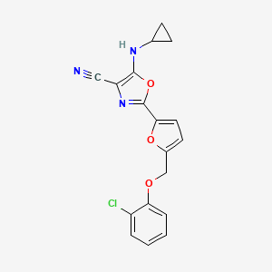 molecular formula C18H14ClN3O3 B11307428 2-{5-[(2-Chlorophenoxy)methyl]furan-2-yl}-5-(cyclopropylamino)-1,3-oxazole-4-carbonitrile 