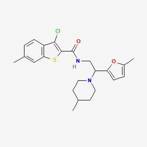 molecular formula C23H27ClN2O2S B11307770 3-chloro-6-methyl-N-[2-(5-methylfuran-2-yl)-2-(4-methylpiperidin-1-yl)ethyl]-1-benzothiophene-2-carboxamide 