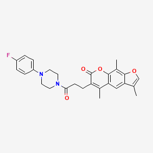 molecular formula C27H27FN2O4 B11307800 6-{3-[4-(4-fluorophenyl)piperazin-1-yl]-3-oxopropyl}-3,5,9-trimethyl-7H-furo[3,2-g]chromen-7-one 