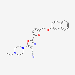 molecular formula C25H24N4O3 B11307910 5-(4-Ethylpiperazin-1-yl)-2-{5-[(naphthalen-2-yloxy)methyl]furan-2-yl}-1,3-oxazole-4-carbonitrile 