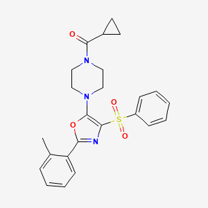 molecular formula C24H25N3O4S B11307985 Cyclopropyl{4-[2-(2-methylphenyl)-4-(phenylsulfonyl)-1,3-oxazol-5-yl]piperazin-1-yl}methanone 