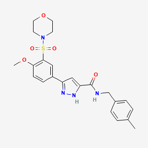 molecular formula C23H26N4O5S B11308446 5-[4-methoxy-3-(morpholin-4-ylsulfonyl)phenyl]-N-(4-methylbenzyl)-1H-pyrazole-3-carboxamide 