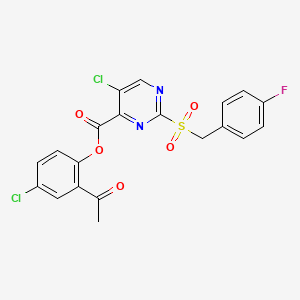 molecular formula C20H13Cl2FN2O5S B11308541 2-Acetyl-4-chlorophenyl 5-chloro-2-[(4-fluorobenzyl)sulfonyl]pyrimidine-4-carboxylate 