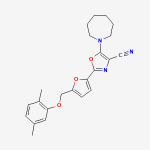 molecular formula C23H25N3O3 B11308636 5-(Azepan-1-yl)-2-{5-[(2,5-dimethylphenoxy)methyl]furan-2-yl}-1,3-oxazole-4-carbonitrile 