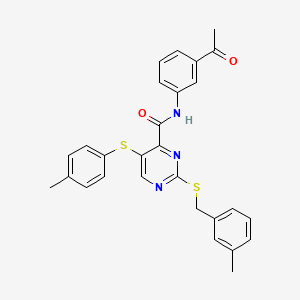 molecular formula C28H25N3O2S2 B11308699 N-(3-acetylphenyl)-2-[(3-methylbenzyl)sulfanyl]-5-[(4-methylphenyl)sulfanyl]pyrimidine-4-carboxamide 