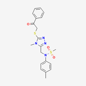 molecular formula C20H22N4O3S2 B11308731 N-({4-methyl-5-[(2-oxo-2-phenylethyl)sulfanyl]-4H-1,2,4-triazol-3-yl}methyl)-N-(4-methylphenyl)methanesulfonamide 