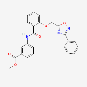 molecular formula C25H21N3O5 B11308768 Ethyl 3-[({2-[(3-phenyl-1,2,4-oxadiazol-5-yl)methoxy]phenyl}carbonyl)amino]benzoate 