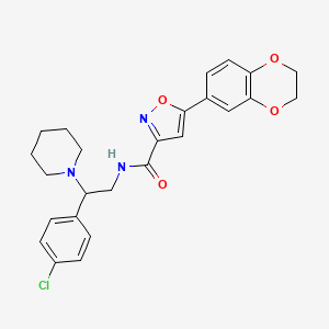 molecular formula C25H26ClN3O4 B11308867 N-[2-(4-chlorophenyl)-2-(piperidin-1-yl)ethyl]-5-(2,3-dihydro-1,4-benzodioxin-6-yl)-1,2-oxazole-3-carboxamide 