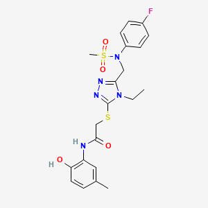 molecular formula C21H24FN5O4S2 B11308929 2-[(4-ethyl-5-{[(4-fluorophenyl)(methylsulfonyl)amino]methyl}-4H-1,2,4-triazol-3-yl)sulfanyl]-N-(2-hydroxy-5-methylphenyl)acetamide 