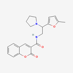 molecular formula C21H22N2O4 B11309002 N-[2-(5-methylfuran-2-yl)-2-(pyrrolidin-1-yl)ethyl]-2-oxo-2H-chromene-3-carboxamide 