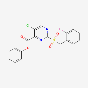 molecular formula C18H12ClFN2O4S B11309051 Phenyl 5-chloro-2-[(2-fluorobenzyl)sulfonyl]pyrimidine-4-carboxylate 