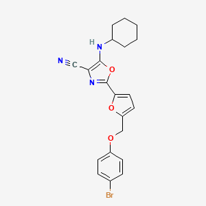 molecular formula C21H20BrN3O3 B11309233 2-{5-[(4-Bromophenoxy)methyl]furan-2-yl}-5-(cyclohexylamino)-1,3-oxazole-4-carbonitrile 