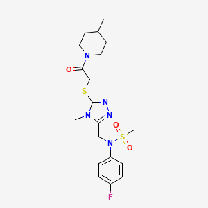 molecular formula C19H26FN5O3S2 B11309270 N-(4-fluorophenyl)-N-[(4-methyl-5-{[2-(4-methylpiperidin-1-yl)-2-oxoethyl]sulfanyl}-4H-1,2,4-triazol-3-yl)methyl]methanesulfonamide 